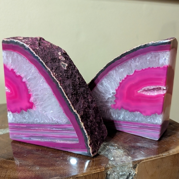 Pair of Brazilian Agate Geodes Dyed Pink Polished Sections for Bookends, Etc - Picture 12 of 14